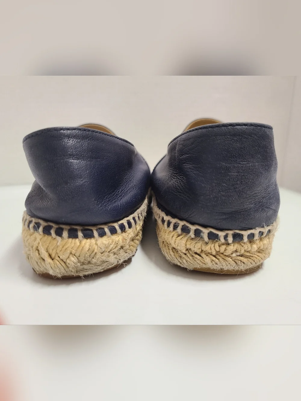 Chanel CC Logo Navy & Black Lambskin Leather Espadrilles Flats Sz 39 US 8